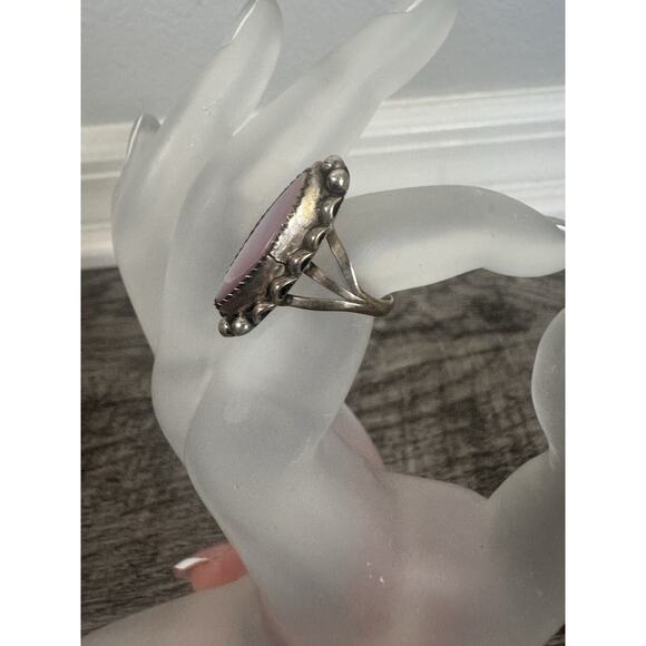 Long Native American Indian Mother of Pearl Sterling Silver Ring Size 6 MOP - Picture 3 of 8